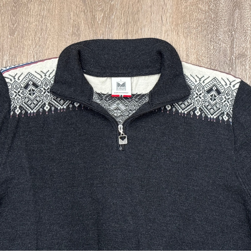 Dale Of Norway Mens Large Sweater 1/4 Zip Gray Fair Isle Merino Wool Nordic